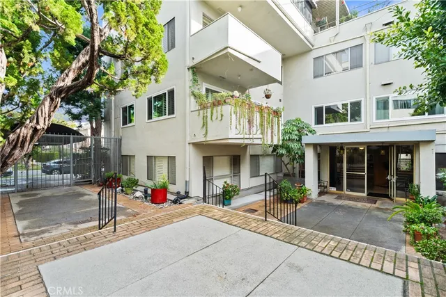 a view of a building with a patio