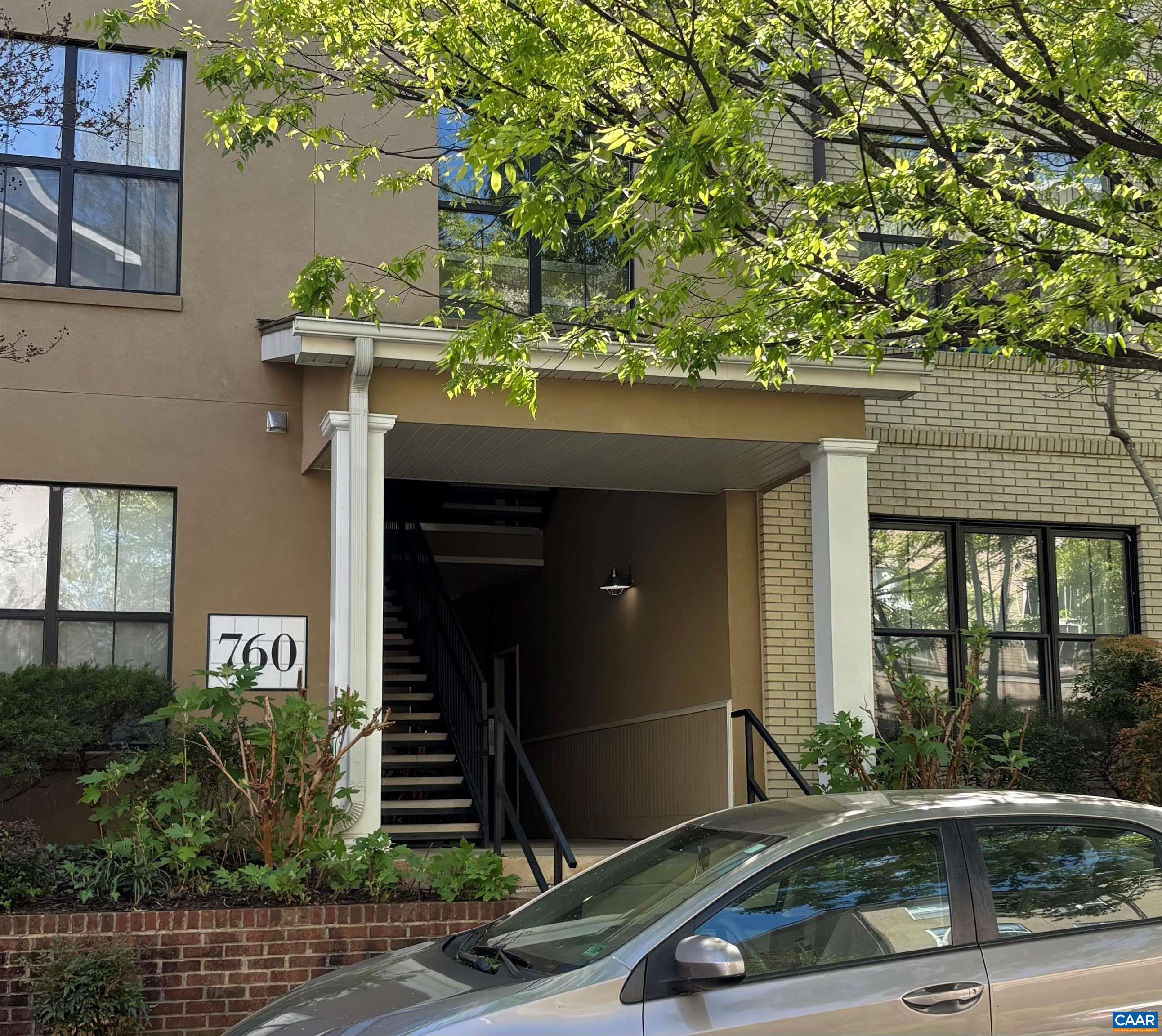 a car parked in front of a building