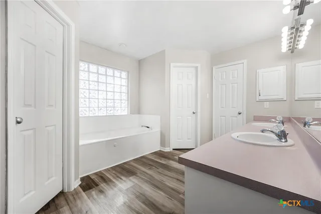 a bathroom with a sink and a bathtub