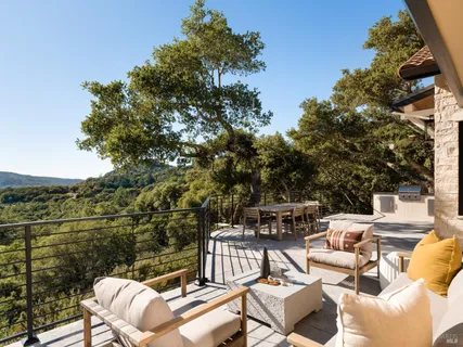 a view of a balcony with mountain view