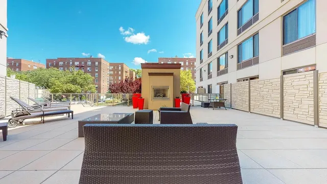 a front view of a building with street view