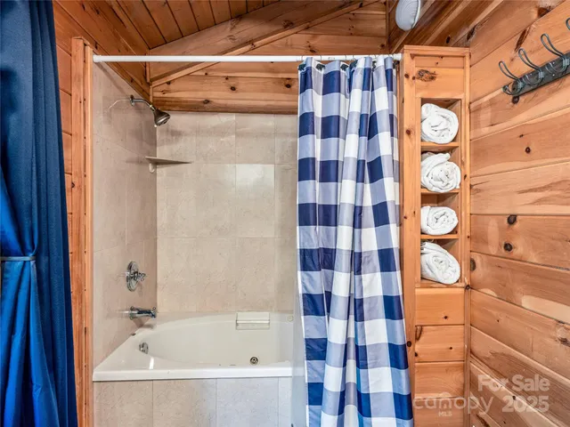 a bathroom with a bathtub and a shower