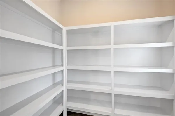 a view of walk in closet with empty racks