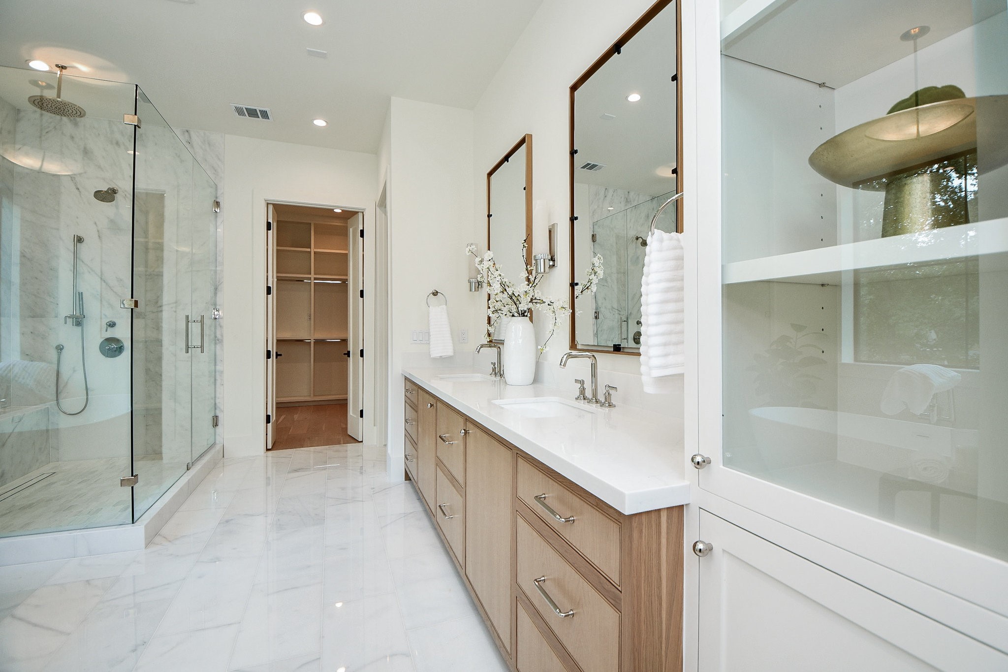336 West 32nd Street Houston, TX 77018 - Photo 28 of 50 a bathroom with a double vanity sink mirror and shower