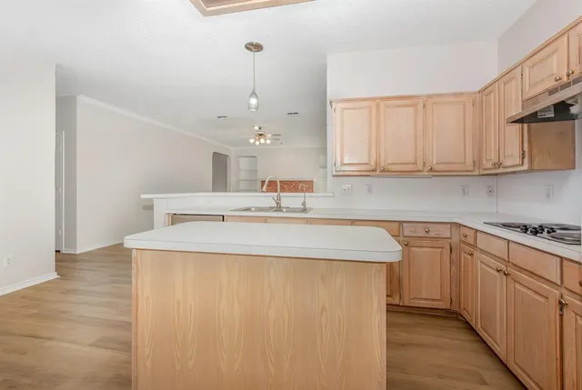 a kitchen with kitchen island a sink stainless steel appliances and cabinets