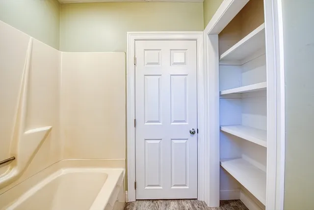 a bathroom with a bathtub