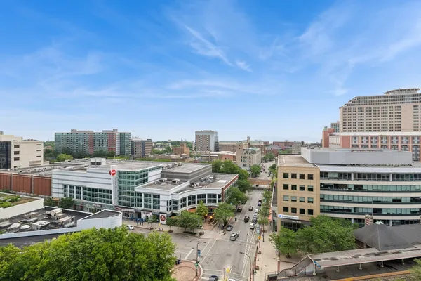 a view of a city that has tall buildings