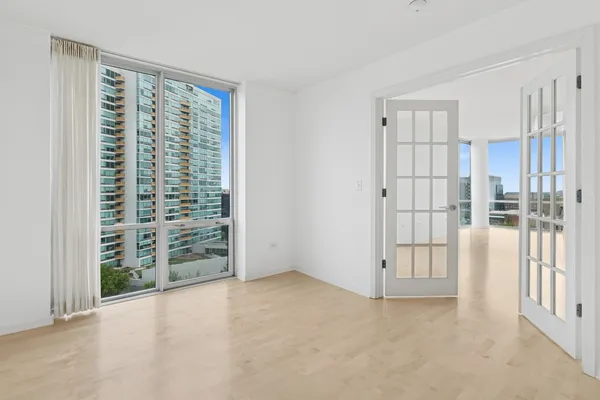 an empty room with windows