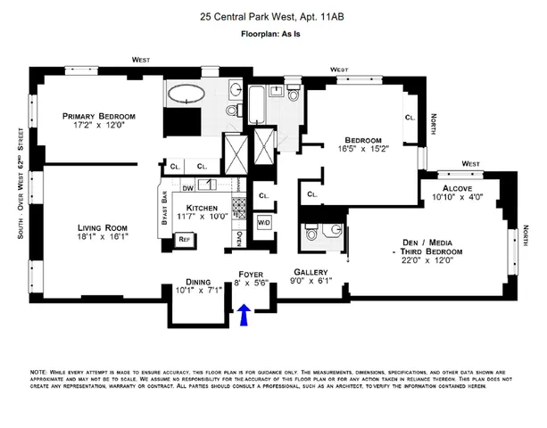 $3,798,000 | 25 Central Park West, Unit 11AB | Upper West Side