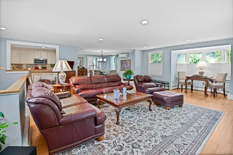 a living room with furniture or couch and a wooden floor