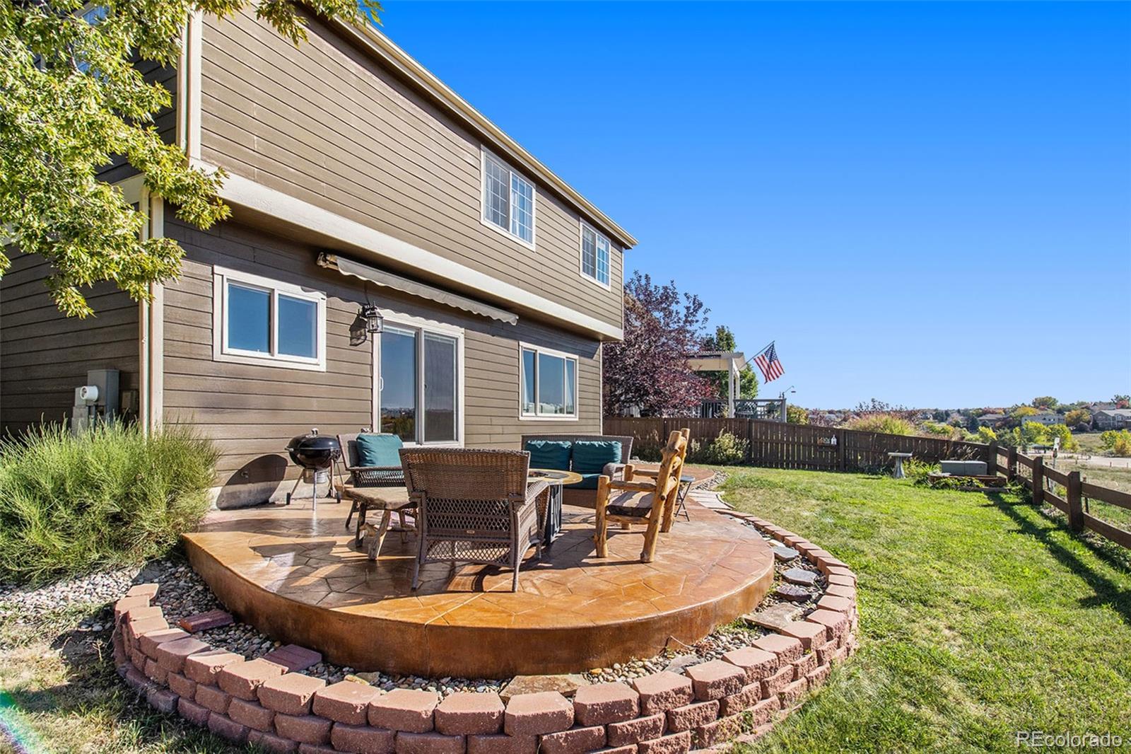 1082 Riddlewood Road Highlands Ranch, CO 80129 - Photo 26 of 28 a swimming pool with outdoor seating and yard