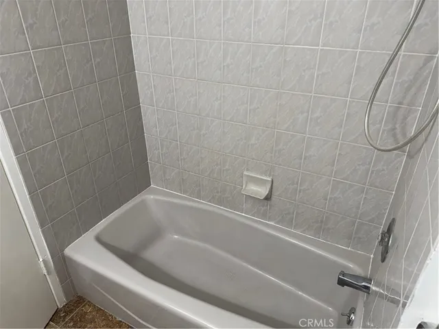 a bathroom with a bathtub