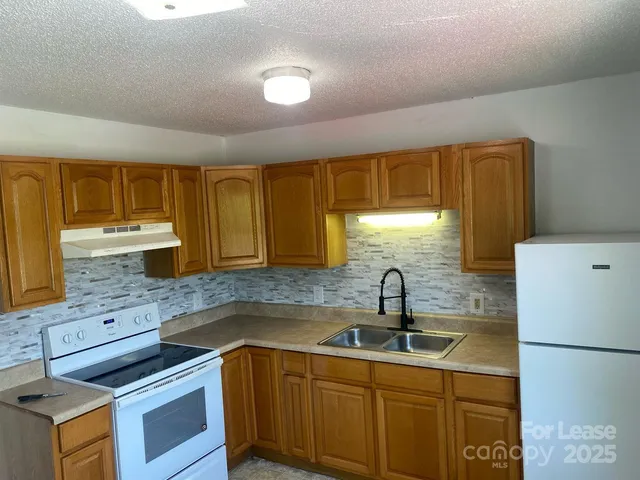 a kitchen with a sink and wooden cabinets