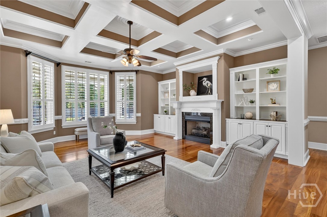 197 Cubbedge Drive Rincon, GA 31326 - Photo 3 of 43 Formal Living Room with Coffered Ceilings amd fireplace