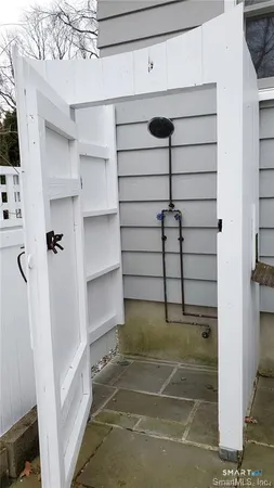 a view of a room with shelves