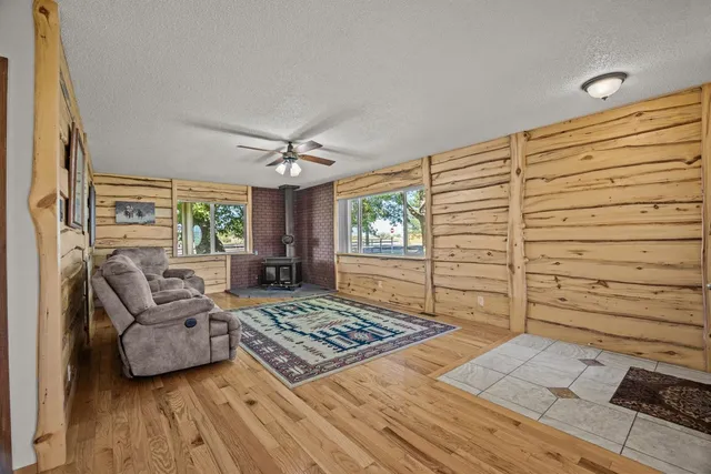 a living room with furniture and a rug
