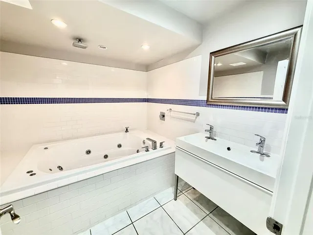 a bathroom with a bathtub