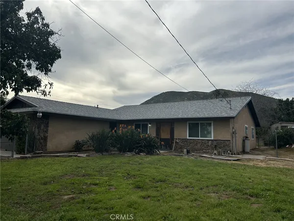 a front view of house with a garden