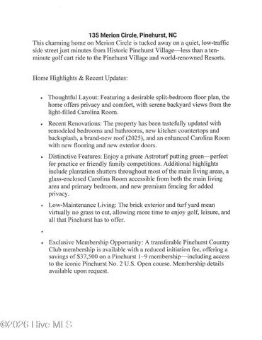 $499,999 | 135 Merion Circle, Pinehurst, NC 28374