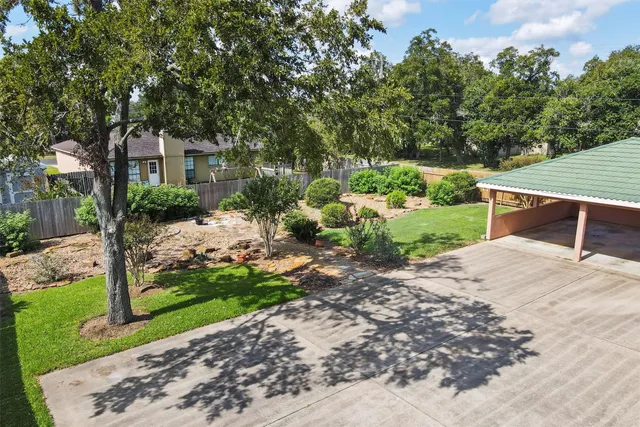 a view of a backyard with tree s