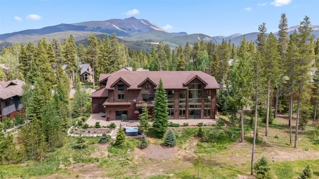 an aerial view of a house with mountain view