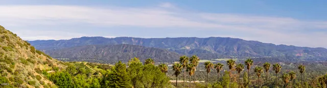 a view of garden and mountains