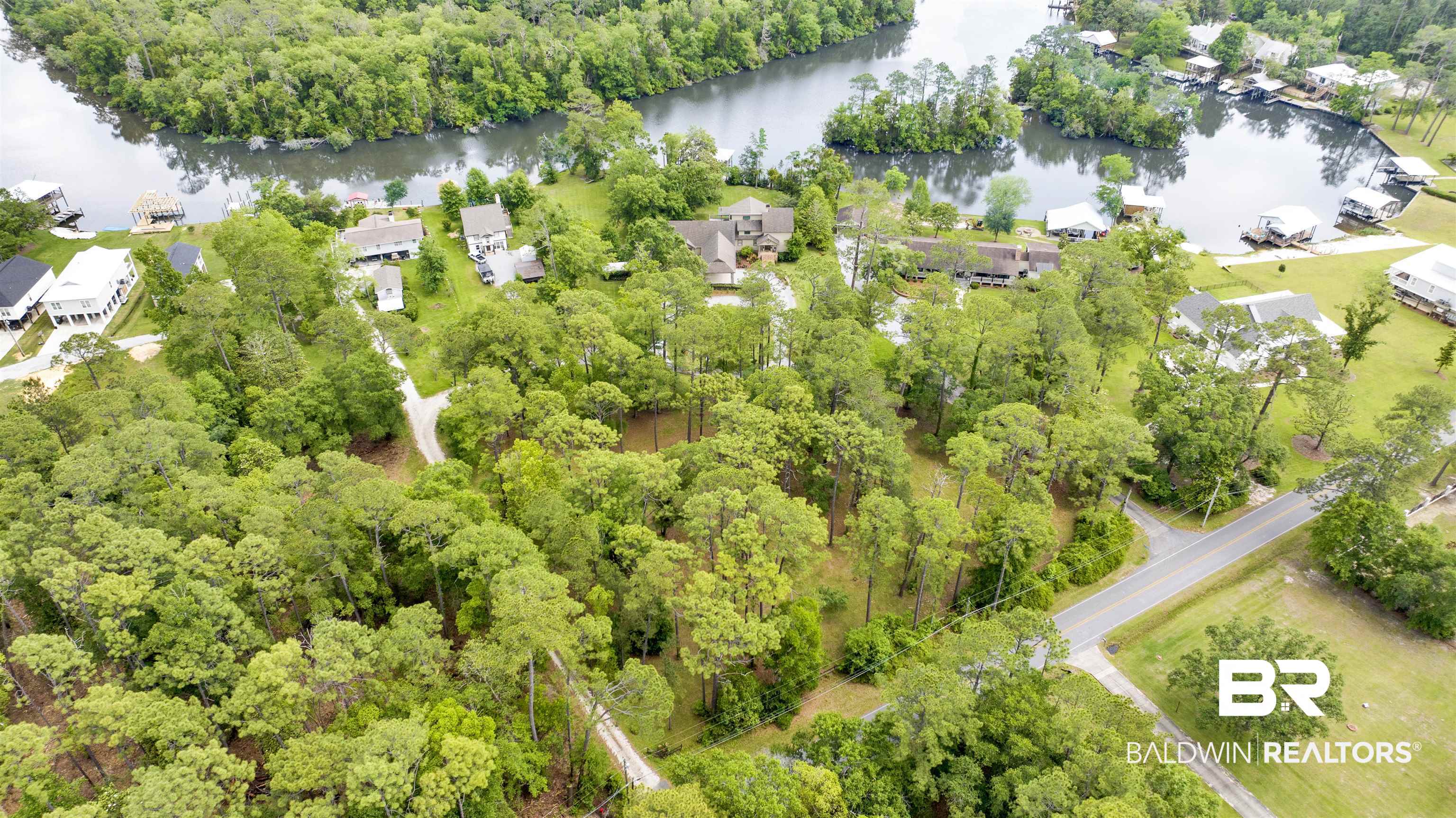 16864 Ferry Rd Circle Fairhope, AL 36532 - Photo 62 of 68 Aerial overview of property's location featuring a large body of water and a forest