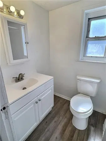 a bathroom with a toilet a sink and mirror