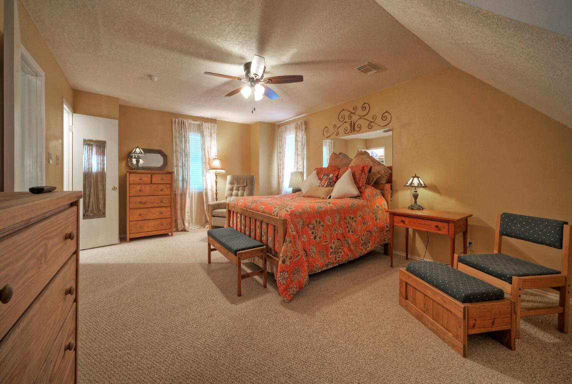 828 Water Street Manor, TX 78653 - Photo 10 of 19 a bedroom with a bed and a chandelier
