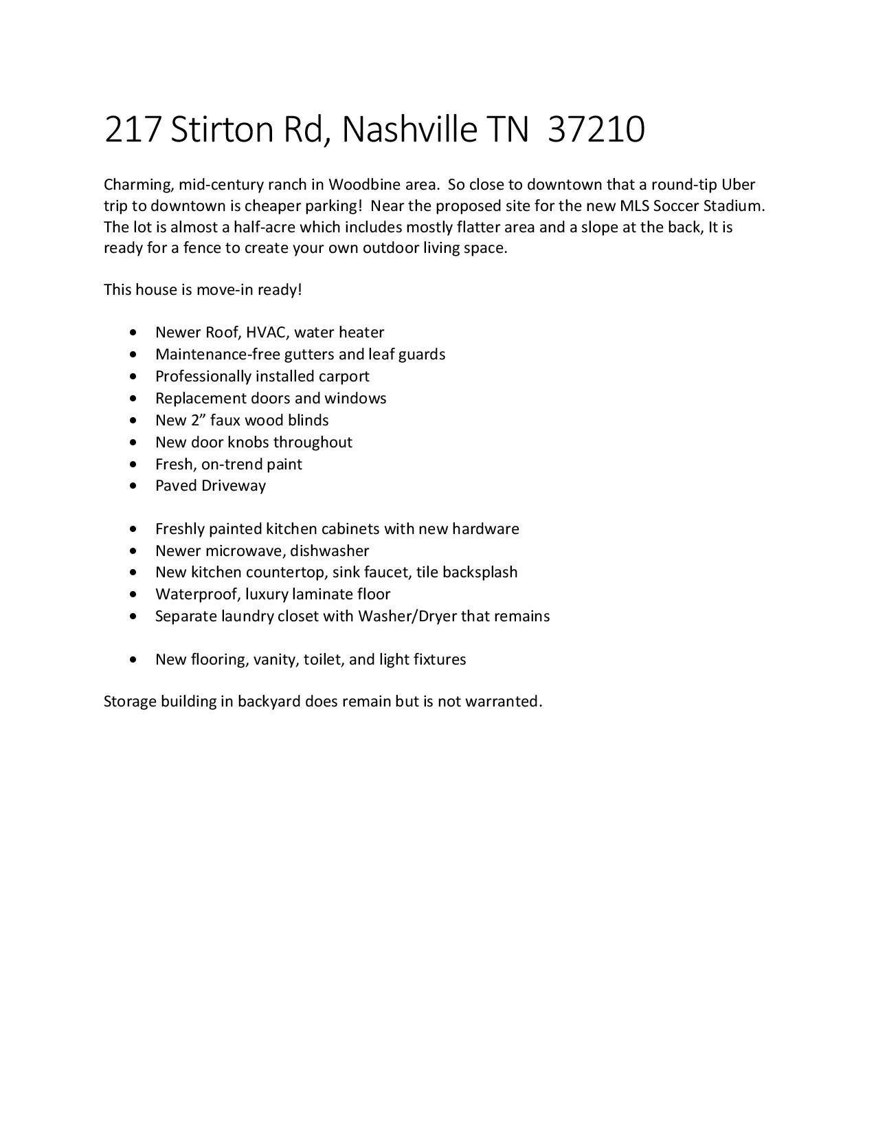 217 Stirton Road Nashville, TN 37210 - Photo 26 of 26 Updates and Features
