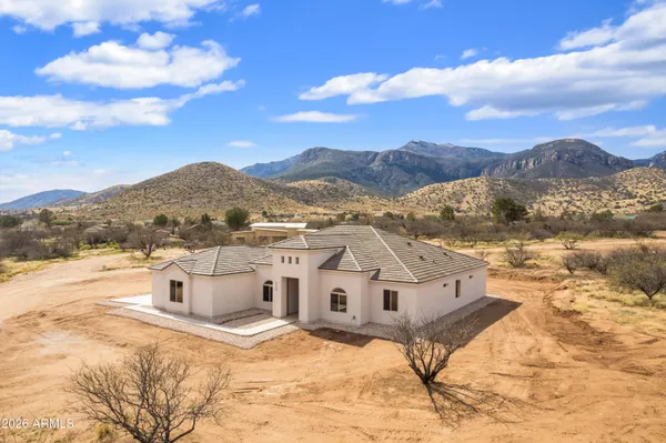 a view of a terrace with a mountain