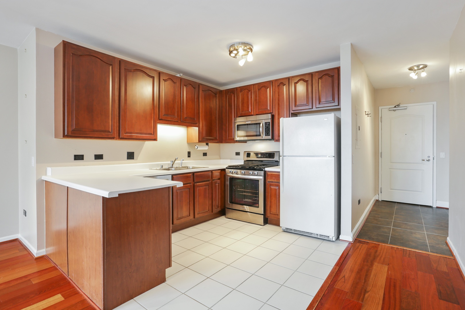 630 North State Street, Unit 1609 Chicago, IL 60654 - Photo 9 of 22 a kitchen with a refrigerator sink and cabinets