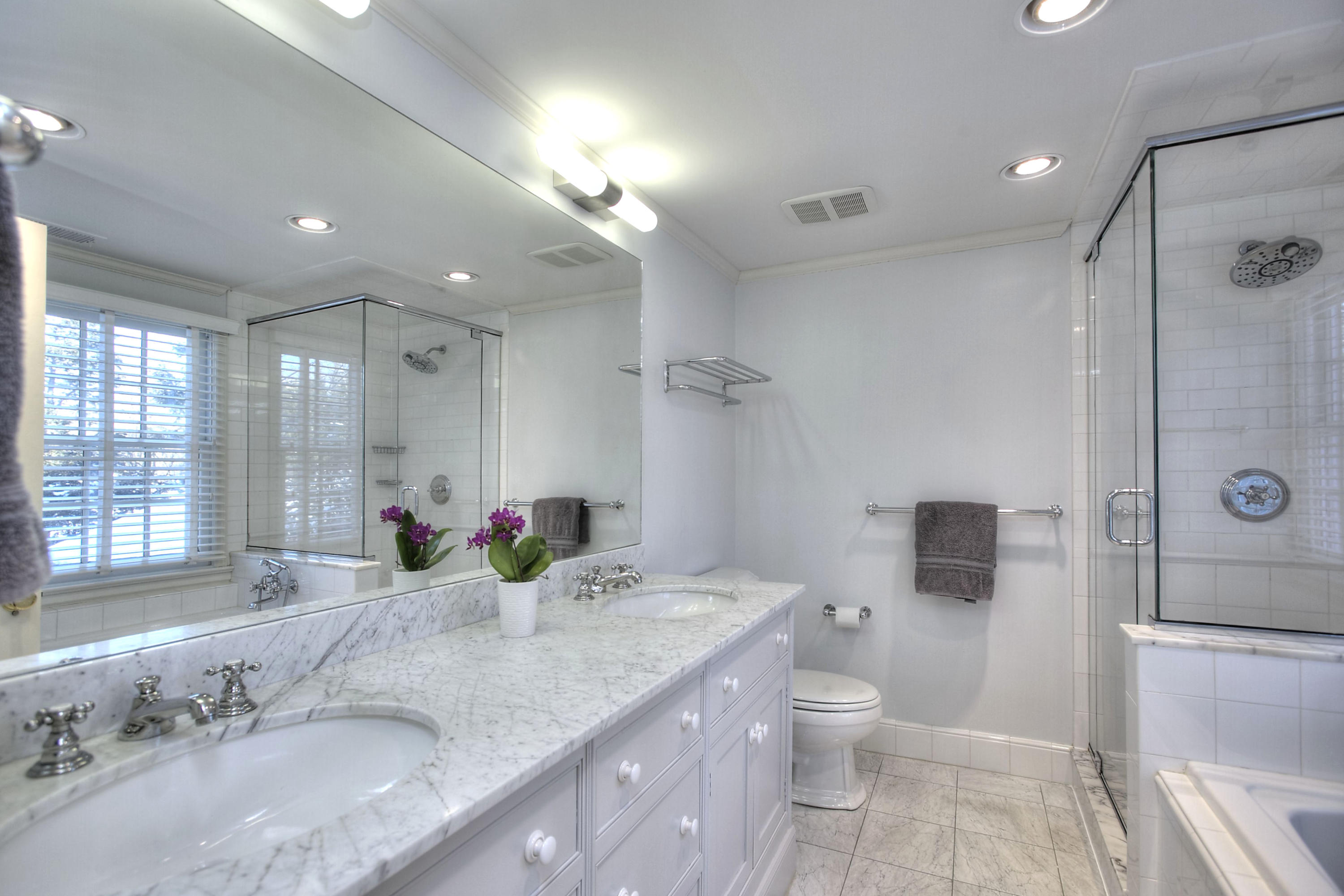 11 Old Farm Road Darien, CT 06820 - Photo 22 of 38 a bathroom with a granite countertop sink a toilet and shower