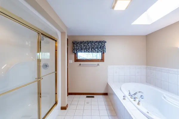 a bathroom with a bathtub