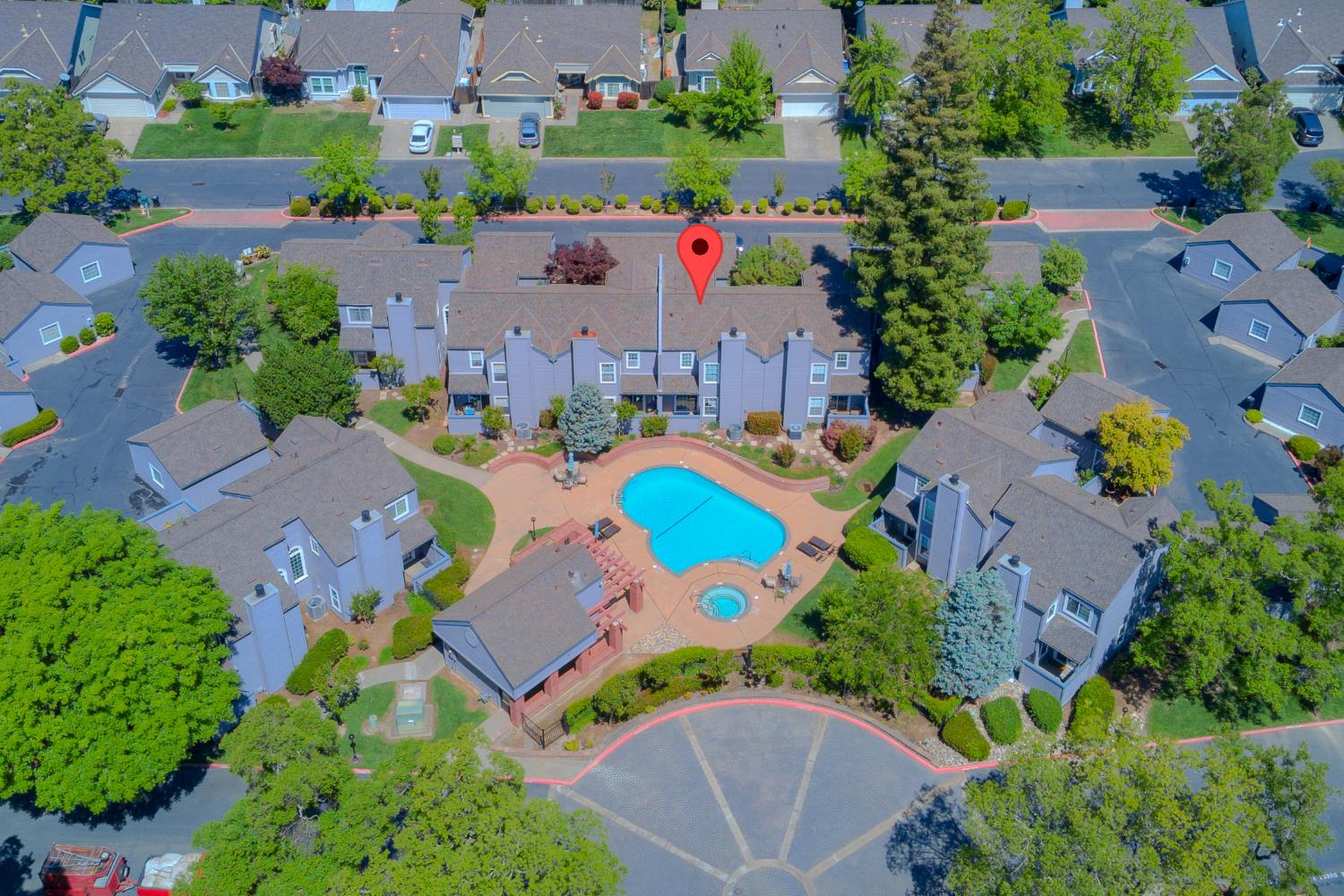 4055 Alex Lane Carmichael, CA 95608 - Photo 36 of 47 an aerial view of a house with a swimming pool outdoor seating and yard