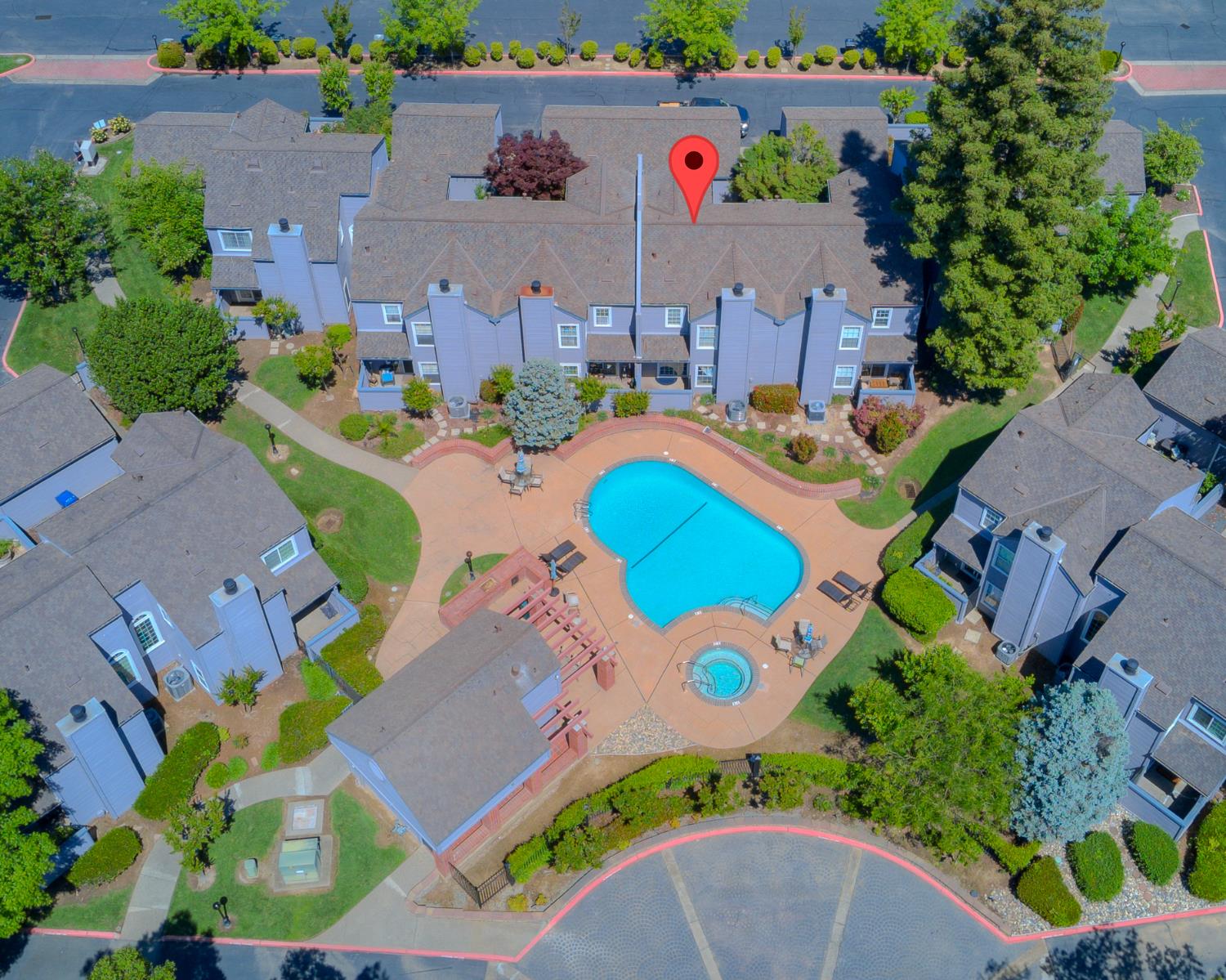 4055 Alex Lane Carmichael, CA 95608 - Photo 37 of 47 an aerial view of a swimming pool patio and outdoor seating