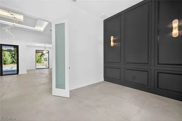 a view of a garage with furniture