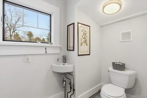 a bathroom with a toilet a sink and mirror