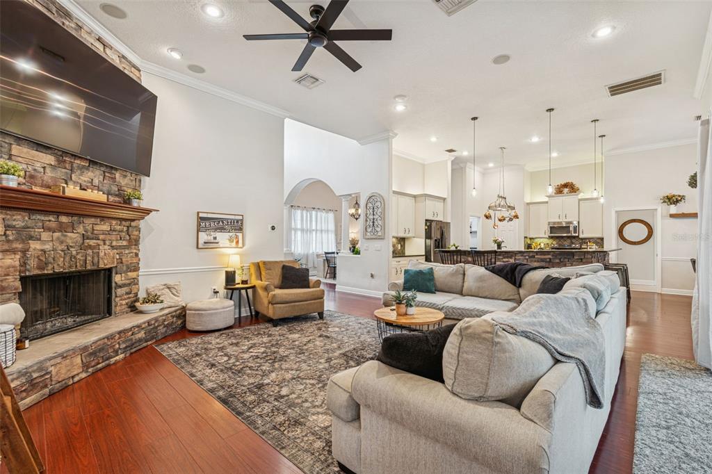 3077 Cork Road Plant City, FL 33565 - Photo 36 of 99 a living room with furniture and a fireplace