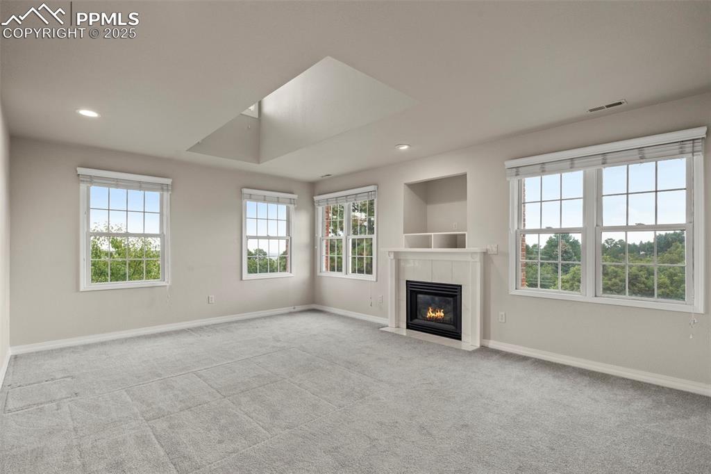 4930 Langdale Way Colorado Springs, CO 80906 - Photo 22 of 49 an empty room with furniture fireplace and windows