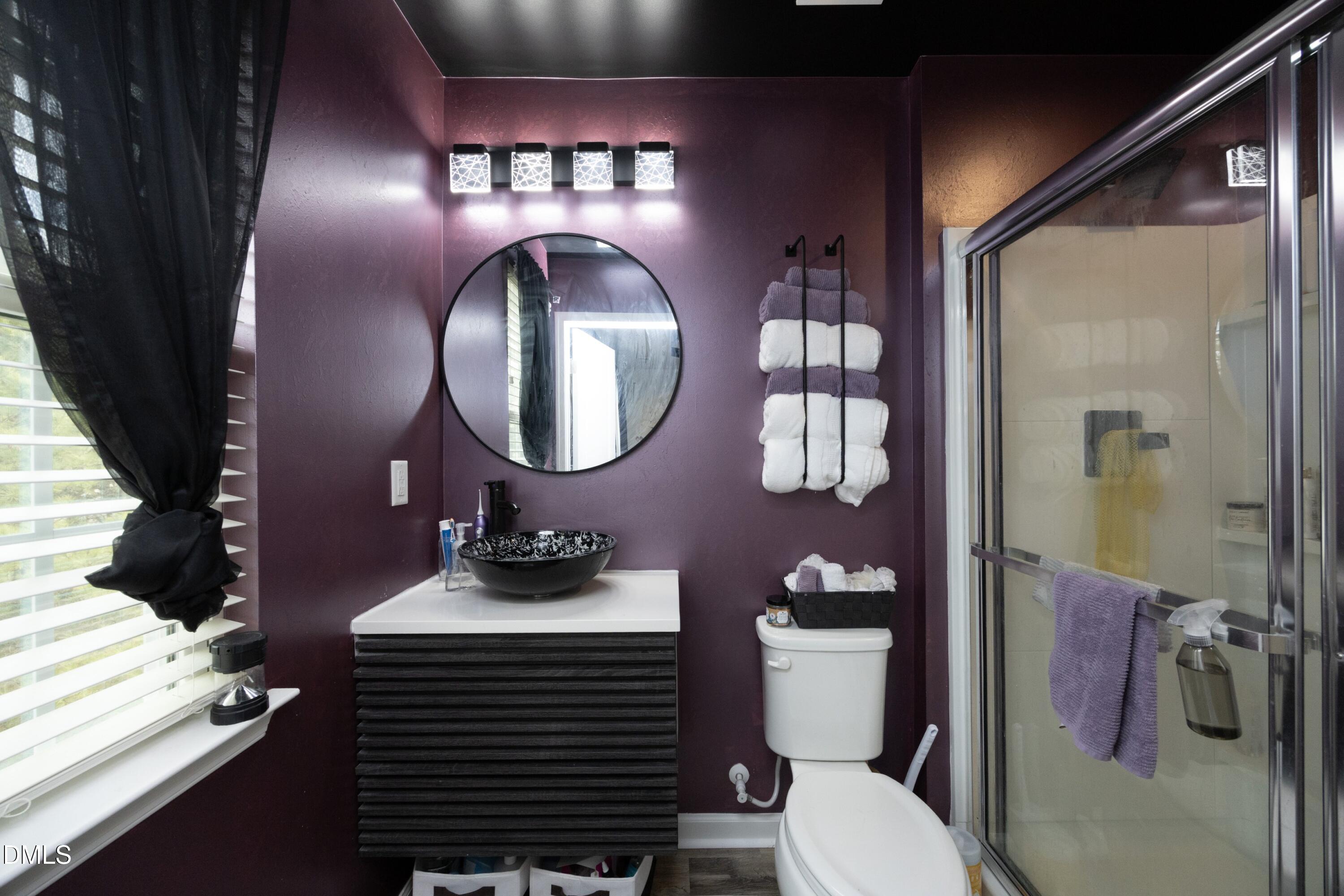8716 Red Canyon Way Raleigh, NC 27616 - Photo 21 of 36 a bathroom with a toilet a sink and a mirror