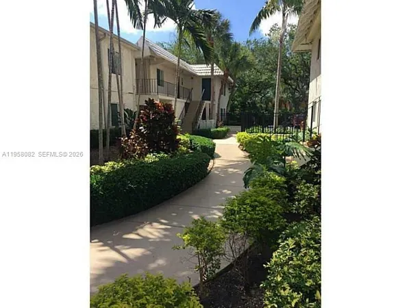 a view of a back yard with flower plants