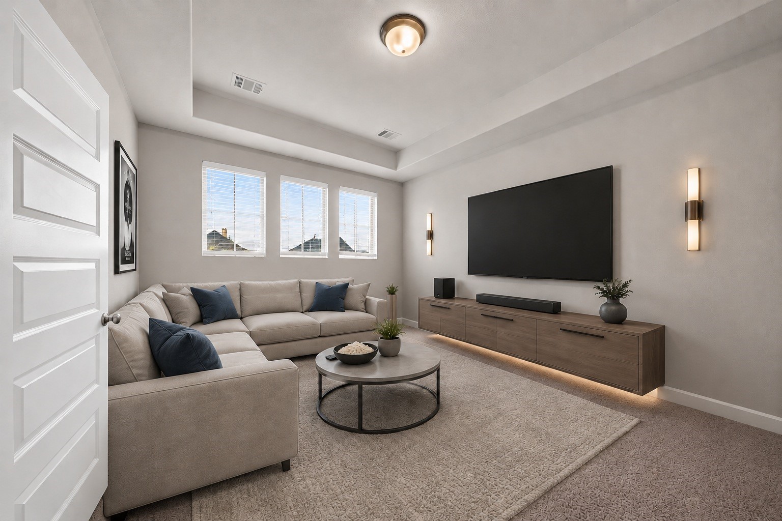 4207 Ana Ridge Lane Fulshear, TX 77441 - Photo 24 of 37 Dedicated media room featuring plush carpeting and a cozy layout—the ultimate private home theater for family movie nights and immersive watching! (virtual staging)