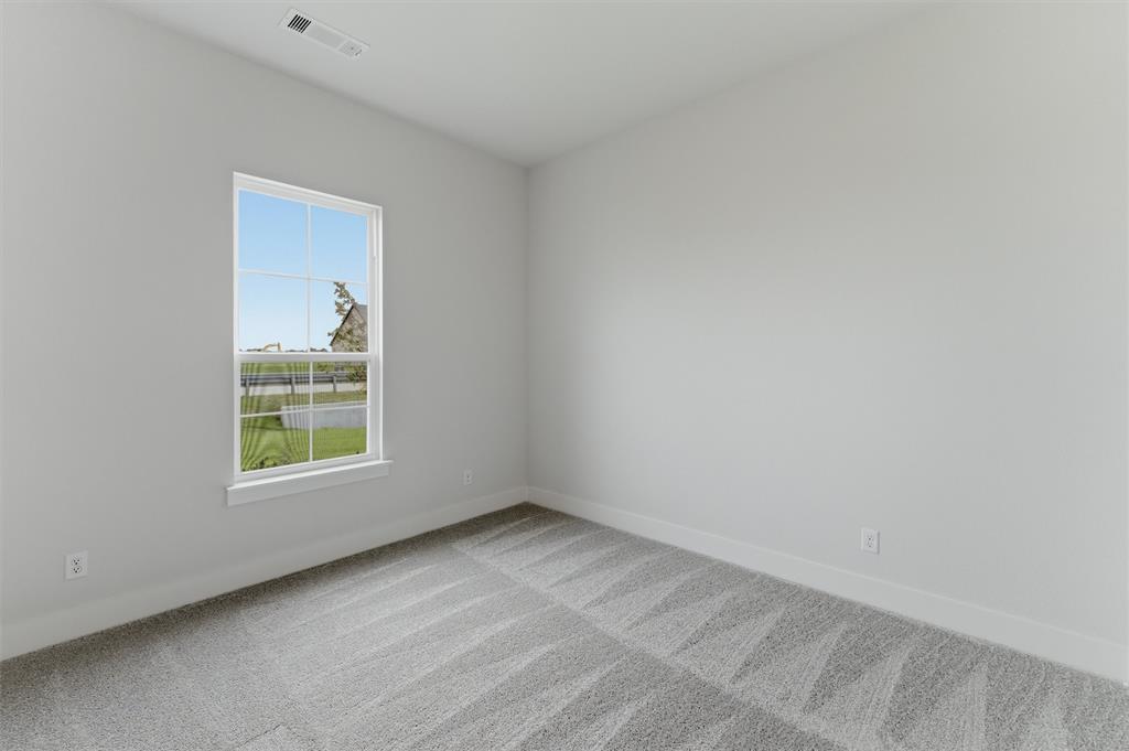 2316 Quartz Street Krum, TX 76249 - Photo 15 of 29 Bright interior space featuring a grid-pattern window, light gray carpet, white baseboards, and a white ceiling with a vent
