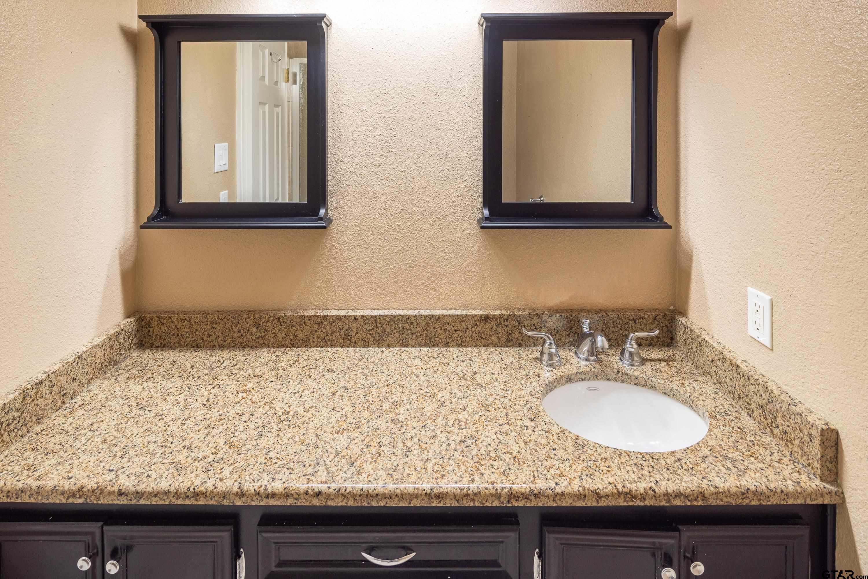 2900 West Azalea Drive Tyler, TX 75701 - Photo 22 of 37 a bathroom with a granite countertop sink and a mirror