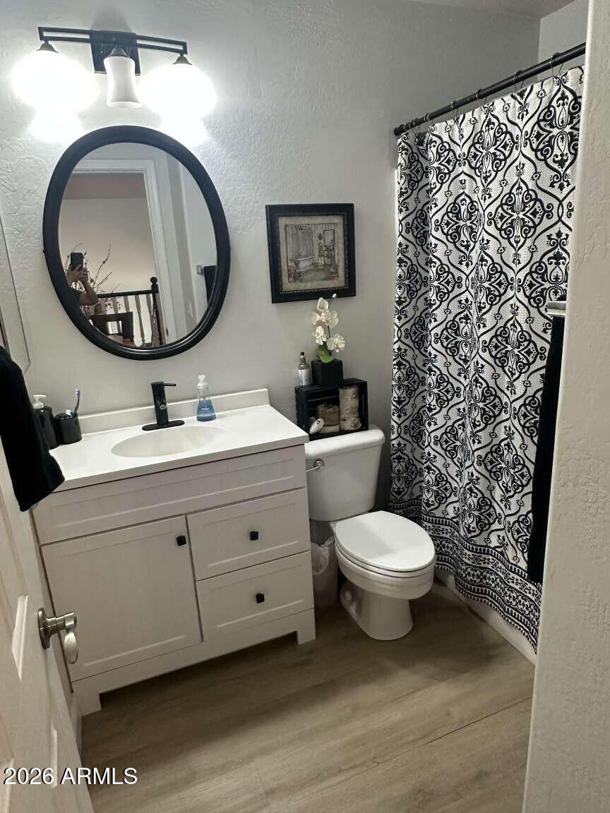 2576 East Brooks Street Gilbert, AZ 85296 - Photo 8 of 18 a bathroom with a toilet a sink and a mirror