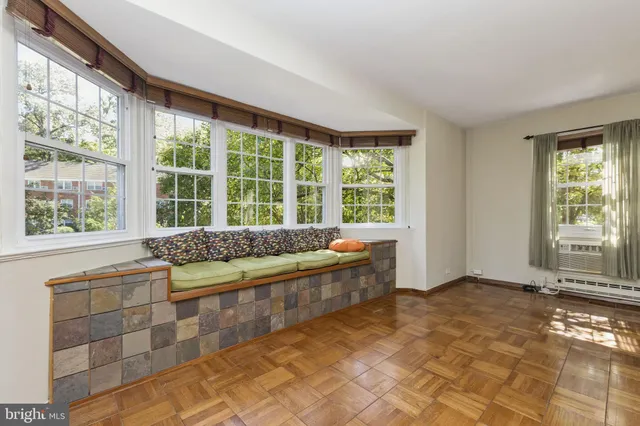 a living room with a large window