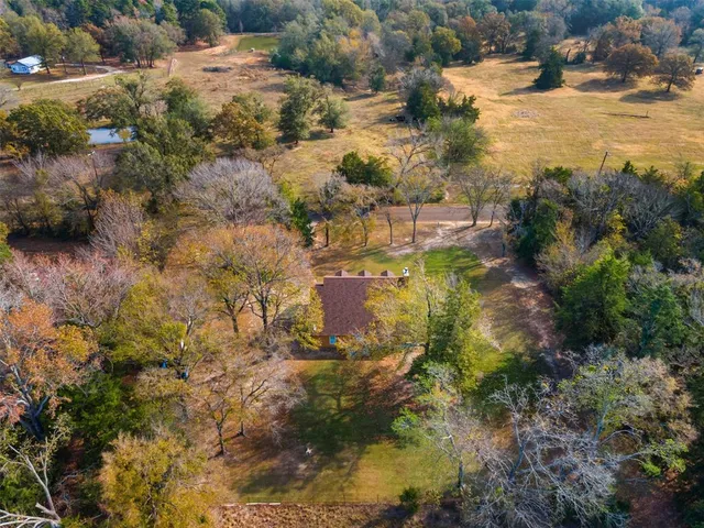 a big yard with large trees