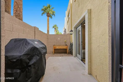 a view of balcony with a potted plant