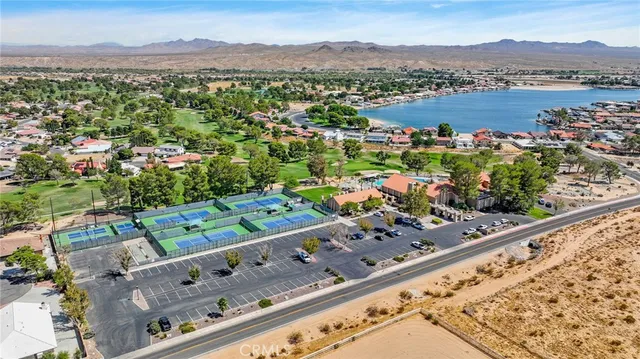 a view of a city with a lake